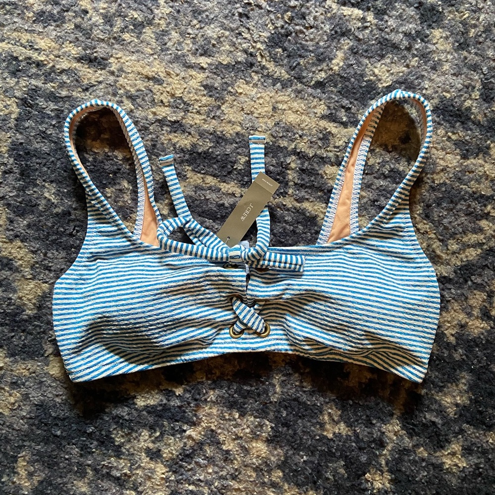 NWT J. Crew lace-up bikini top in faded stripe